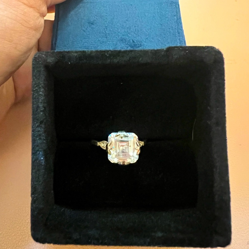 3.35 CT Asscher Cut Moissanite Engagement Ring set in silver